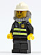 Minifig No: cty0030  Name: Fire - Reflective Stripes, Black Legs, White Fire Helmet, Breathing Neck Gear with Air Tanks, Yellow Hands