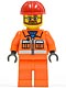 Minifig No: cty0032  Name: Construction Worker - Orange Zipper, Safety Stripes, Orange Arms, Orange Legs, Red Construction Helmet, Beard and Glasses