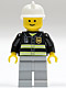 Minifig No: cty0035  Name: Fire - Reflective Stripes, Light Bluish Gray Legs, White Fire Helmet, Standard Grin