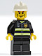 Minifig No: cty0043  Name: Fire - Reflective Stripes, Black Legs, White Fire Helmet, Cheek Lines, Yellow Hands