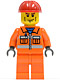 Minifig No: cty0052  Name: Construction Worker - Orange Zipper, Safety Stripes, Orange Arms, Orange Legs, Red Construction Helmet