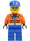 Minifig No: cty0053  Name: Ground Crew - Orange Zipper, Safety Stripes, Orange Arms, Blue Legs, Blue Cap, Glasses