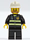 Minifig No: cty0055  Name: Fire - Reflective Stripes, Black Legs, White Fire Helmet, Brown Beard Rounded