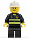 Minifig No: cty0056  Name: Fire - Reflective Stripes, Black Legs, White Fire Helmet, Glasses and Open Smile