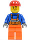 Minifig No: cty0079  Name: Overalls with Safety Stripe Orange, Orange Legs, Red Construction Helmet, Smirk and Stubble Beard