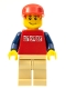 Minifig No: cty0084  Name: Red Shirt with 3 Silver Logos, Dark Blue Arms, Tan Legs, Messy Red Hair