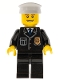 Minifig No: cty0098  Name: Police - City Suit with Blue Tie and Badge, Black Legs, Thin Grin with Teeth, White Hat