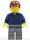 Minifig No: cty0103  Name: Plaid Button Shirt, Dark Bluish Gray Legs, Reddish Brown Male Hair, Silver Sunglasses