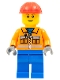 Minifig No: cty0105  Name: Construction Worker - Orange Zipper, Safety Stripes, Orange Arms, Blue Legs, Red Construction Helmet