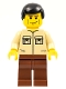 Minifig No: cty0112  Name: Shirt with 2 Pockets No Collar, Reddish Brown Legs, Black Male Hair