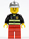 Minifig No: cty0115  Name: Fire - Reflective Stripes, Red Legs, Silver Fire Helmet, Brown Eyebrows, Thin Grin