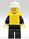 Minifig No: cty0116b  Name: Fire - Reflective Stripes, Black Legs, White Fire Helmet, Thin Grin with Teeth, Life Jacket