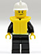 Minifig No: cty0117b  Name: Fire - Reflective Stripes, Black Legs, White Fire Helmet, Crooked Smile, Life Jacket