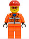 Minifig No: cty0132  Name: Construction Worker - Orange Zipper, Safety Stripes, Orange Arms, Orange Legs, Red Construction Helmet, Orange Glasse