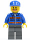 Minifig No: cty0141  Name: Blue Jacket with Pockets and Orange Stripes, Dark Bluish Gray Legs, Blue Cap, Beard Around Mouth