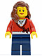 Lot ID: 401978229  Minifig No: cty0143  Name: Sweater Cropped with Bow, Heart Necklace, Dark Blue Legs, Reddish Brown Female Hair over Shoulder