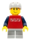 Minifig No: cty0147  Name: Skateboarder, Red Shirt with Silver Logos, Dark Blue Arms, Light Bluish Gray Short Legs, Male Messy Red Hair