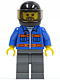 Minifig No: cty0152  Name: Blue Jacket with Pockets and Orange Stripes, Dark Bluish Gray Legs, Black Helmet, Gray Beard