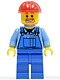 Minifig No: cty0159  Name: Overalls with Tools in Pocket Blue, Red Construction Helmet, Beard Around Mouth