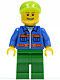 Minifig No: cty0162  Name: Blue Jacket with Pockets and Orange Stripes, Green Legs, Lime Short Bill Cap