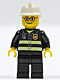Minifig No: cty0164  Name: Fire - Reflective Stripes, Black Legs, White Fire Helmet, Glasses and Brown Thin Eyebrows