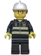 Minifig No: cty0164a  Name: Fire - Reflective Stripes, Black Legs, White Fire Helmet, Glasses and Red Thin Eyebrows