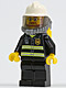 Minifig No: cty0165  Name: Fire - Reflective Stripes, Black Legs, White Fire Helmet, Breathing Neck Gear with Air Tanks, Yellow Hands, Beard and Glasses