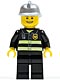Minifig No: cty0173  Name: Fire - Reflective Stripes, Black Legs, Silver Fire Helmet, Thin Grin with Teeth