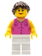 Minifig No: cty0181  Name: Dark Pink Vest and Heart Necklace, White Legs, Dark Brown Hair Ponytail Long French Braided
