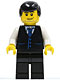 Minifig No: cty0186  Name: Black Vest with Blue Striped Tie, Black Legs, White Arms, Black Male Hair (Bus Driver)