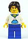 Minifig No: cty0190  Name: White Hoodie with Blue Pockets, Blue Legs, Dark Brown Mid-Length Tousled Hair