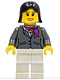 Minifig No: cty0195  Name: Dark Bluish Gray Jacket with Magenta Scarf, White Legs, Black Female Hair