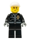 Minifig No: cty0198  Name: Police - City Leather Jacket with Gold Badge, White Short Bill Cap, Vertical Cheek Lines