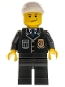 Minifig No: cty0199  Name: Police - City Suit with Blue Tie and Badge, Black Legs, White Short Bill Cap, Crooked Smile