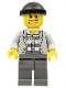 Minifig No: cty0206  Name: Police - Jail Prisoner Jacket over Prison Stripes, Dark Bluish Gray Legs, Black Knit Cap, Gold Tooth