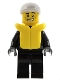 Minifig No: cty0207  Name: Police - City Leather Jacket with Gold Badge and 'POLICE' on Back, White Short Bill Cap, Life Jacket