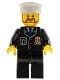 Minifig No: cty0209  Name: Police - City Suit with Blue Tie and Badge, Black Legs, White Hat, Brown Beard Rounded