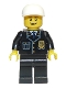 Minifig No: cty0210  Name: Police - City Suit with Blue Tie and Badge, Black Legs, White Short Bill Cap, Open Grin