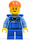 Minifig No: cty0214  Name: Overalls with Tools in Pocket Blue, Orange Short Bill Cap, Blue Short Legs, D-Basket (Undetermined Eyebrows)