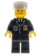 Minifig No: cty0218  Name: Police - City Suit with Blue Tie and Badge, Black Legs, Black Eyebrows, White Hat