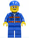 Minifig No: cty0224  Name: Blue Jacket with Pockets and Orange Stripes, Blue Legs, Blue Short Bill Cap, Glasses, Open Mouth Smile
