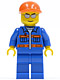 Minifig No: cty0227  Name: Blue Jacket with Pockets and Orange Stripes, Blue Legs, Orange Short Bill Cap, Silver Sunglasses