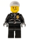 Minifig No: cty0231  Name: Police - City Leather Jacket with Gold Badge and 'POLICE' on Back, White Short Bill Cap, Lopsided Smile