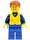 Minifig No: cty0232a  Name: Plaid Button Shirt, Blue Legs, Dark Orange Short Tousled Hair, Life Jacket Center Buckle