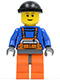 Minifig No: cty0238  Name: Overalls with Safety Stripe Orange, Orange Legs and Dark Bluish Gray Hips, Black Knit Cap