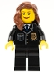 Minifig No: cty0241  Name: Police - City Suit with Blue Tie and Badge, Black Legs, Reddish Brown Female Hair over Shoulder