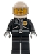 Minifig No: cty0242  Name: Police - City Leather Jacket with Gold Badge, White Helmet, Trans-Black Visor, Black Eyebrows