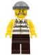 Minifig No: cty0266  Name: Police - Jail Prisoner Shirt with Prison Stripes and Torn out Sleeves, Dark Brown Legs, Dark Bluish Gray Knit Cap