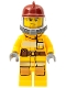 Minifig No: cty0301  Name: Fire - Bright Light Orange Fire Suit with Utility Belt, Dark Red Fire Helmet, Yellow Air Tanks, Sweat Drops