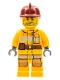 Minifig No: cty0302  Name: Fire - Bright Light Orange Fire Suit with Utility Belt, Dark Red Fire Helmet, Crooked Smile and Scar